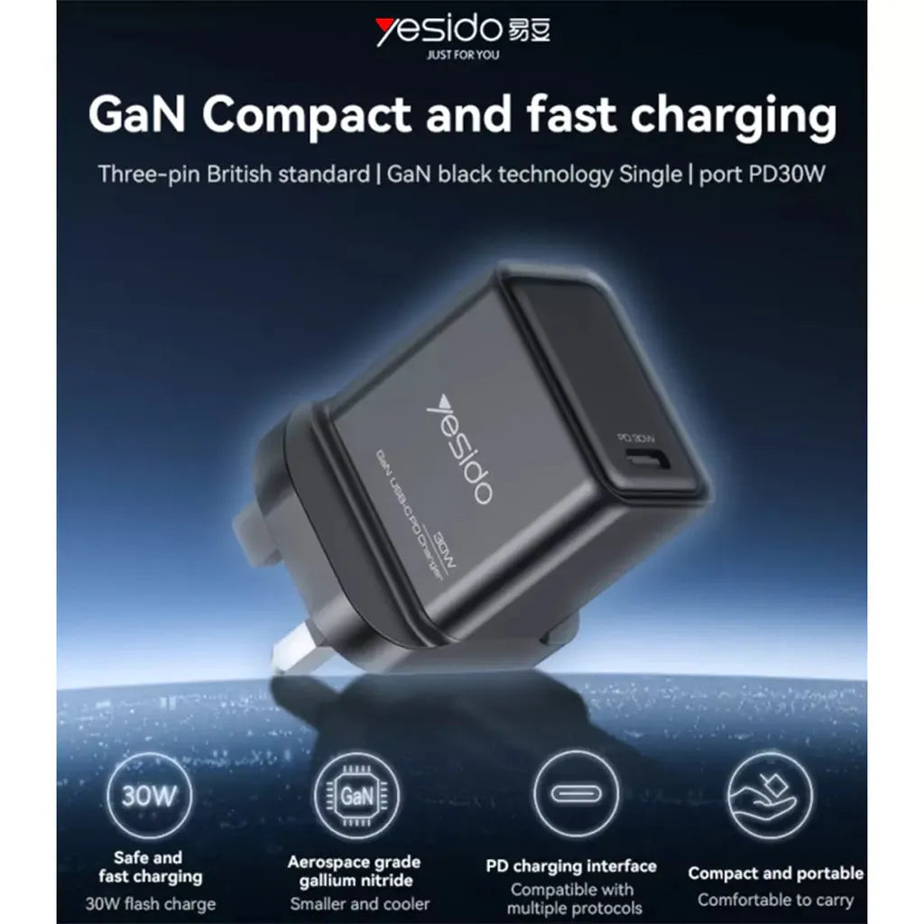 Yesido YC82 UK 30W GaN Fast Charger - Type-C PD Wall Adapter