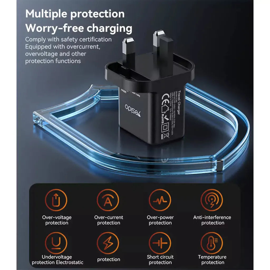 Yesido YC82 UK 30W GaN Fast Charger - Type-C PD Wall Adapter