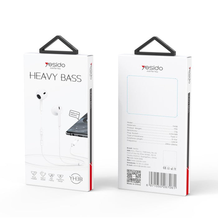 Yesido YH38 in-ear Heavy Bass wired earphone - White
