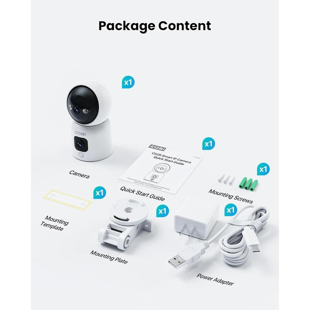 ZOSI INDOOR PT CAMERA WITH DUAL LENS 2MP+2MP