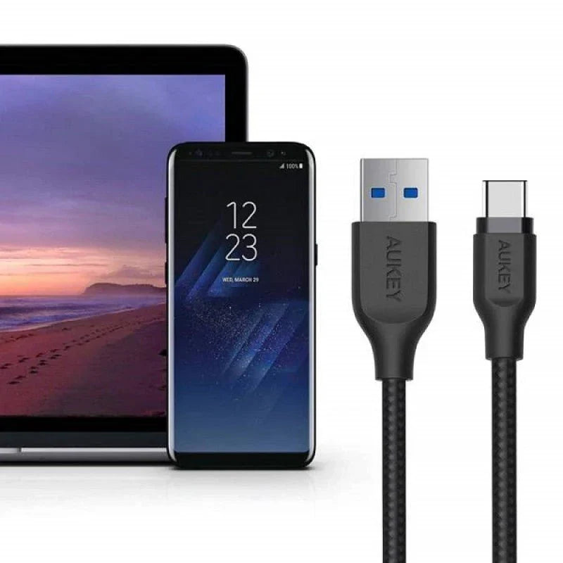 Aukey Braided Nylon Usb 3.1 Gen1 To Usb-C 1.2M Cable - Black