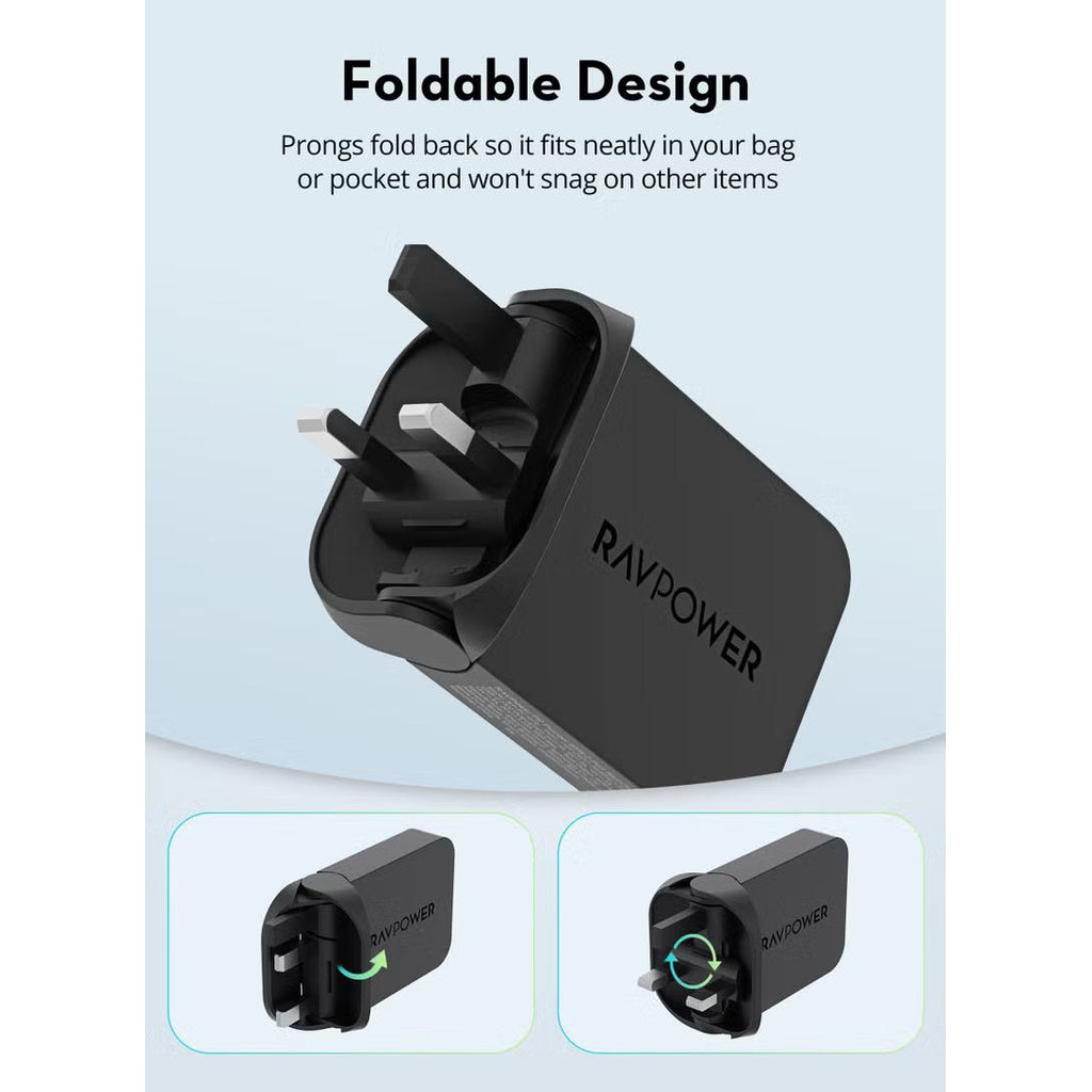 Ravpower Rp-Pc1079 Pd Pioneer 65W 2-Port Wall Charger Black