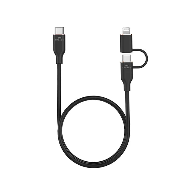 Engage Super Soft Silicone C To Usb-C Cable W/Lightning Adapter Bk