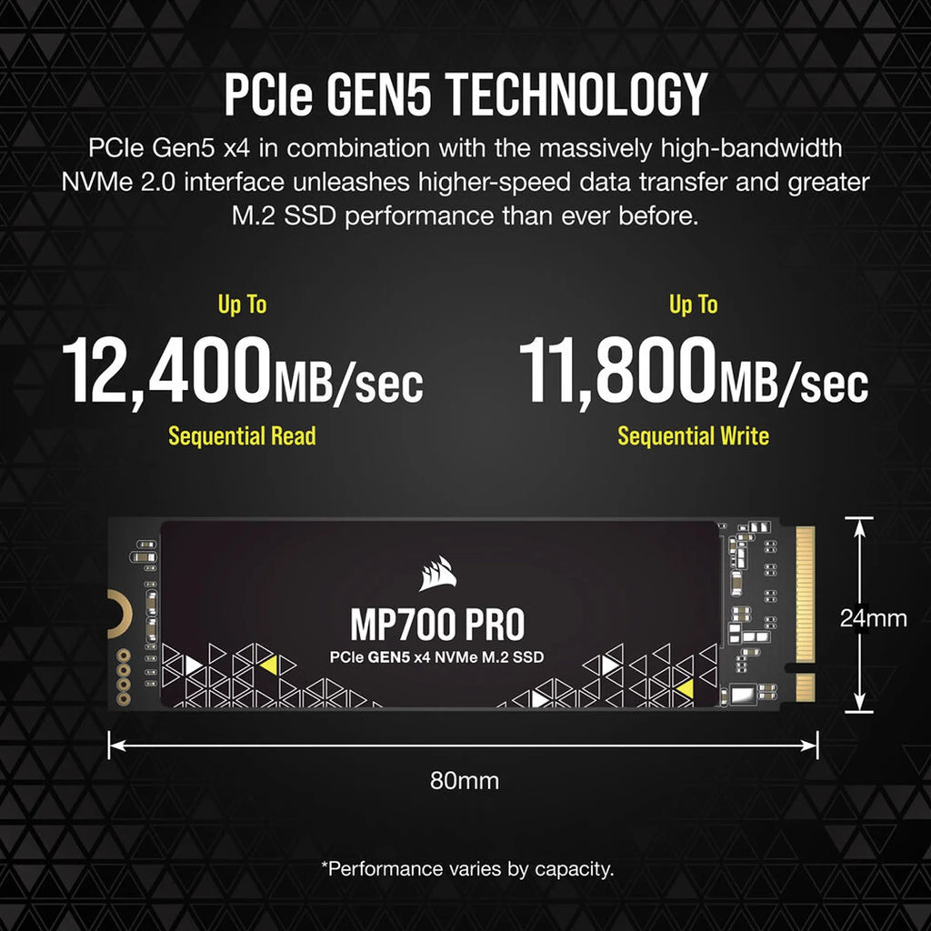 Corsair 2TB MP700 Pro NVMe M.2 SSD PCIe 5.0 (Gen5) x4 – 12,400MB/s