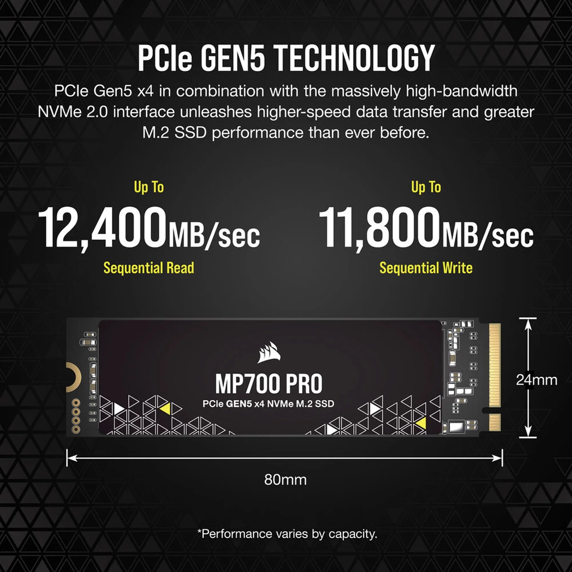 Corsair 2TB MP700 Pro NVMe M.2 SSD PCIe 5.0 (Gen5) x4 – 12,400MB/s