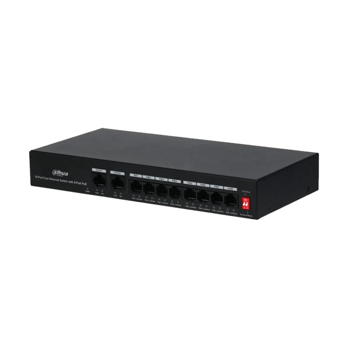 Dahua 10-Port Fast Ethernet Switch with 8-Port PoE - Black