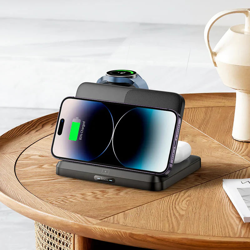 Hoco 3in1 Wireless Charging Foldable Desktop Stand CQ7 – Black