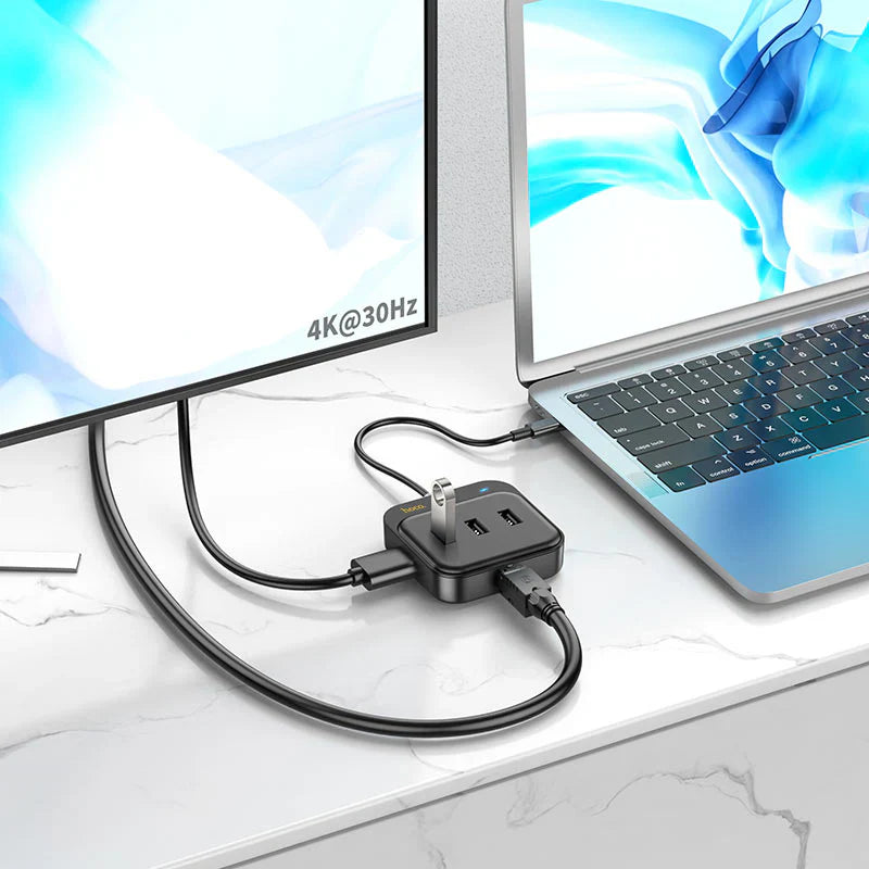 HOCO HB37 6 in 1 HDTV+RJ45+USB3.0+USB2.0x2+PD100W Converter - Black