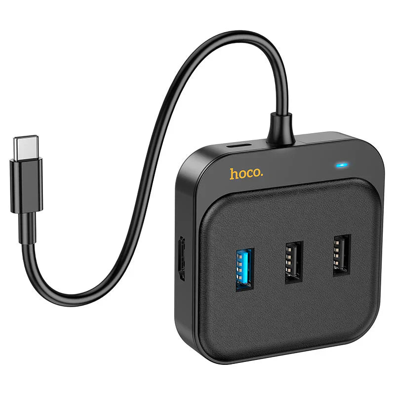 HOCO HB37 6 in 1 HDTV+RJ45+USB3.0+USB2.0x2+PD100W Converter - Black