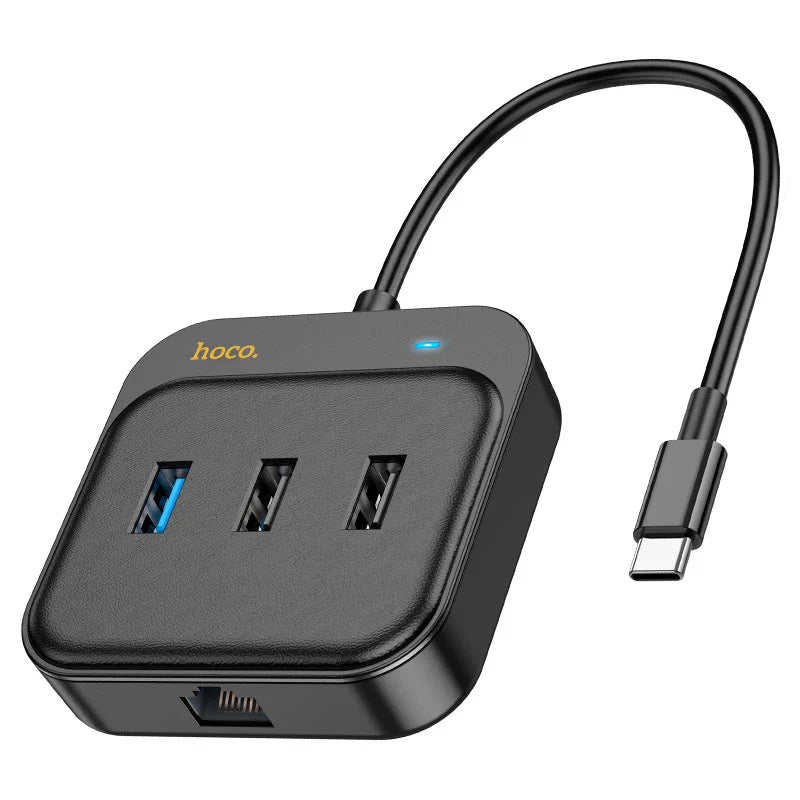 HOCO HB37 6 in 1 HDTV+RJ45+USB3.0+USB2.0x2+PD100W Converter - Black