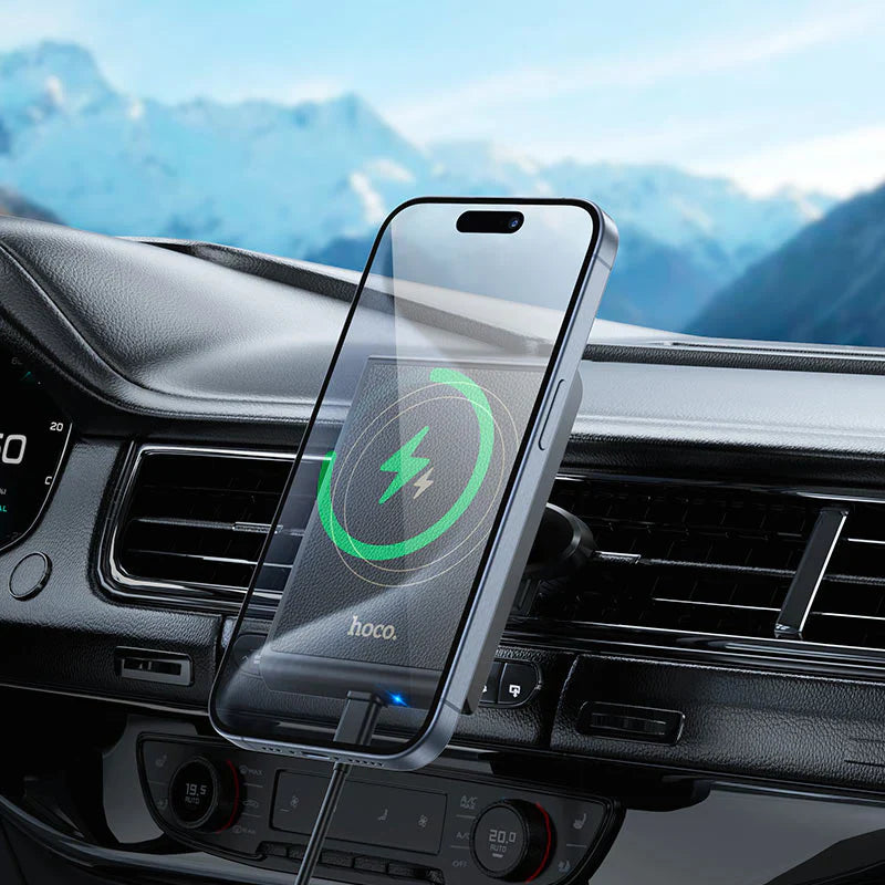 HOCO HW19 Precious magnetic wireless fast charging car holder(air outlet) - Black