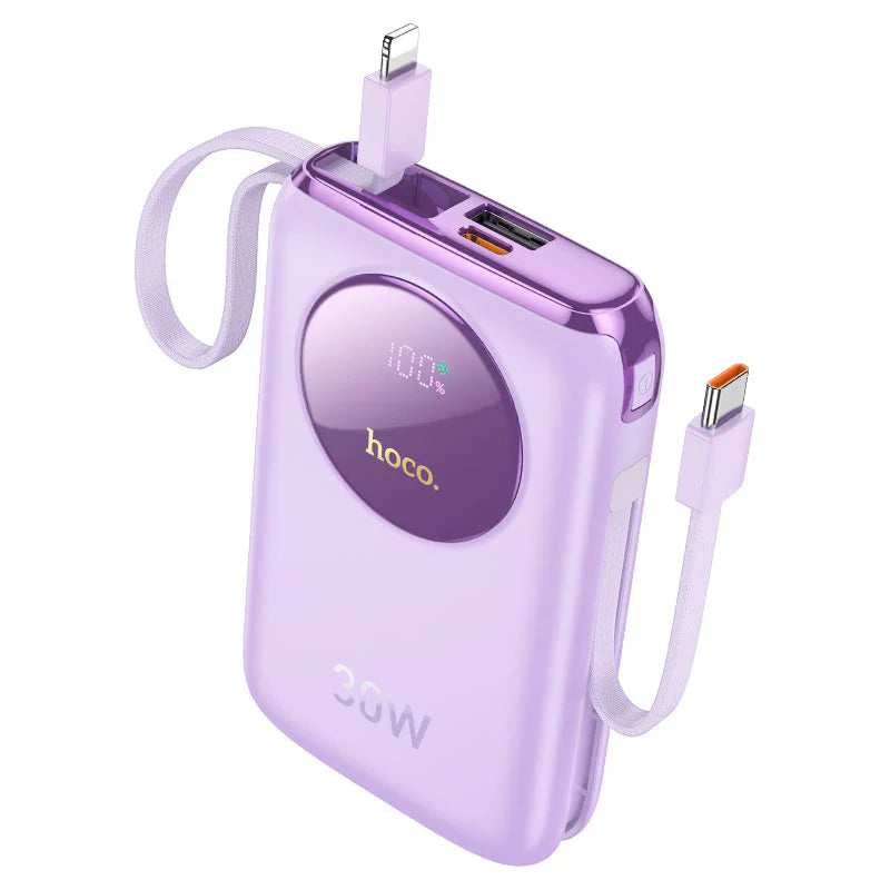 Hoco Q19 Lucky Power Bank with Digital Display and Cable - 30W / 10000mAh / Purple
