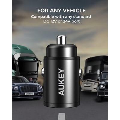 AUKEY CC-A3 BK 30W PD Metal Dual Port Fast Car Charger with PPS & QC 3.0 – Black