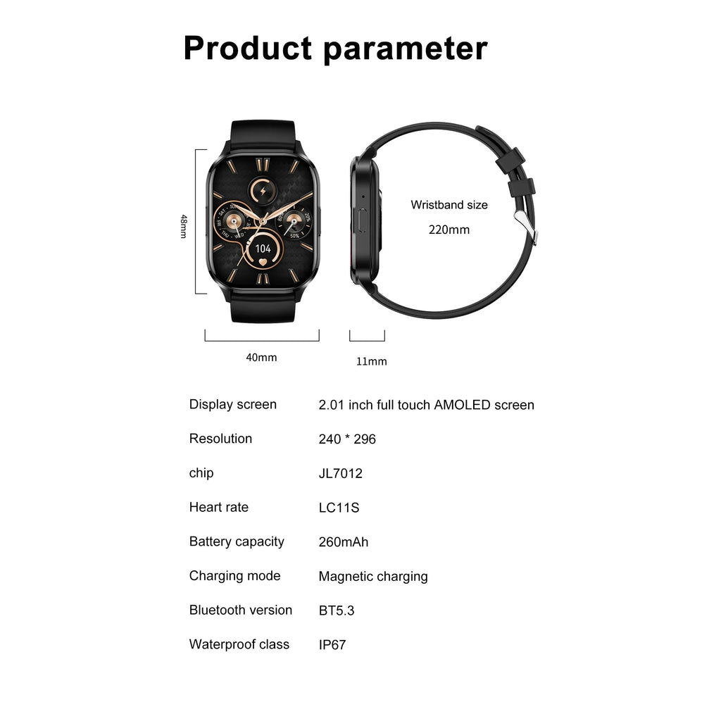 SIA SW 8002 Smart watch Jieli 7012, 2.01" Amoled BT call BLK