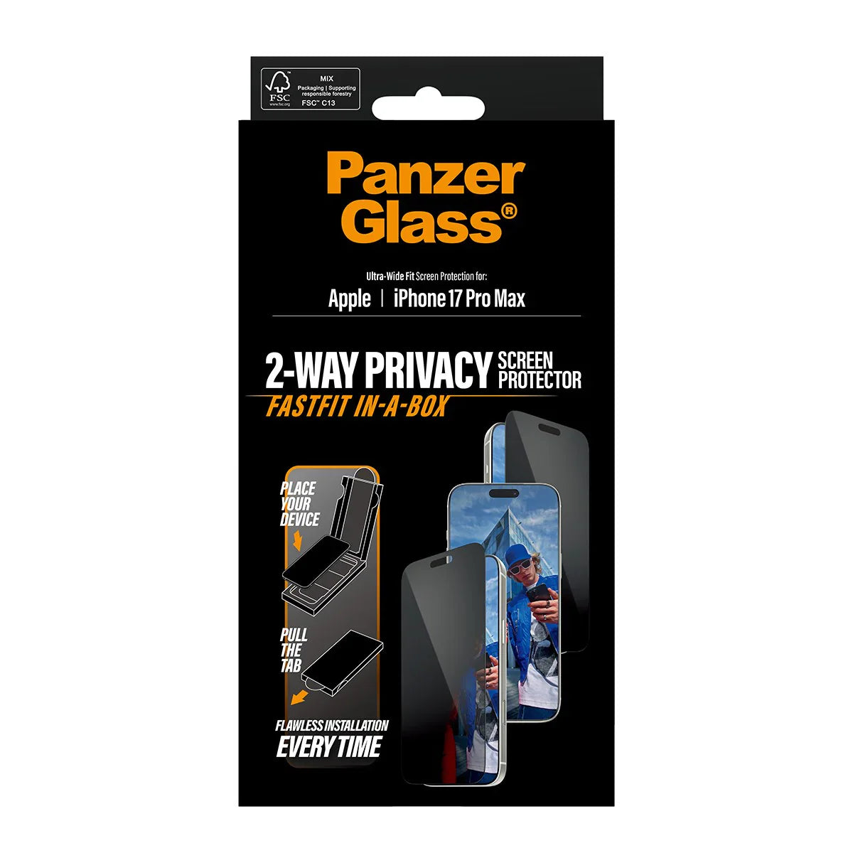 PanzerGlass Privacy Screen Protector Ultra-Wide Fit w. Fastfit In-A-Box iPhone 17 Pro Max