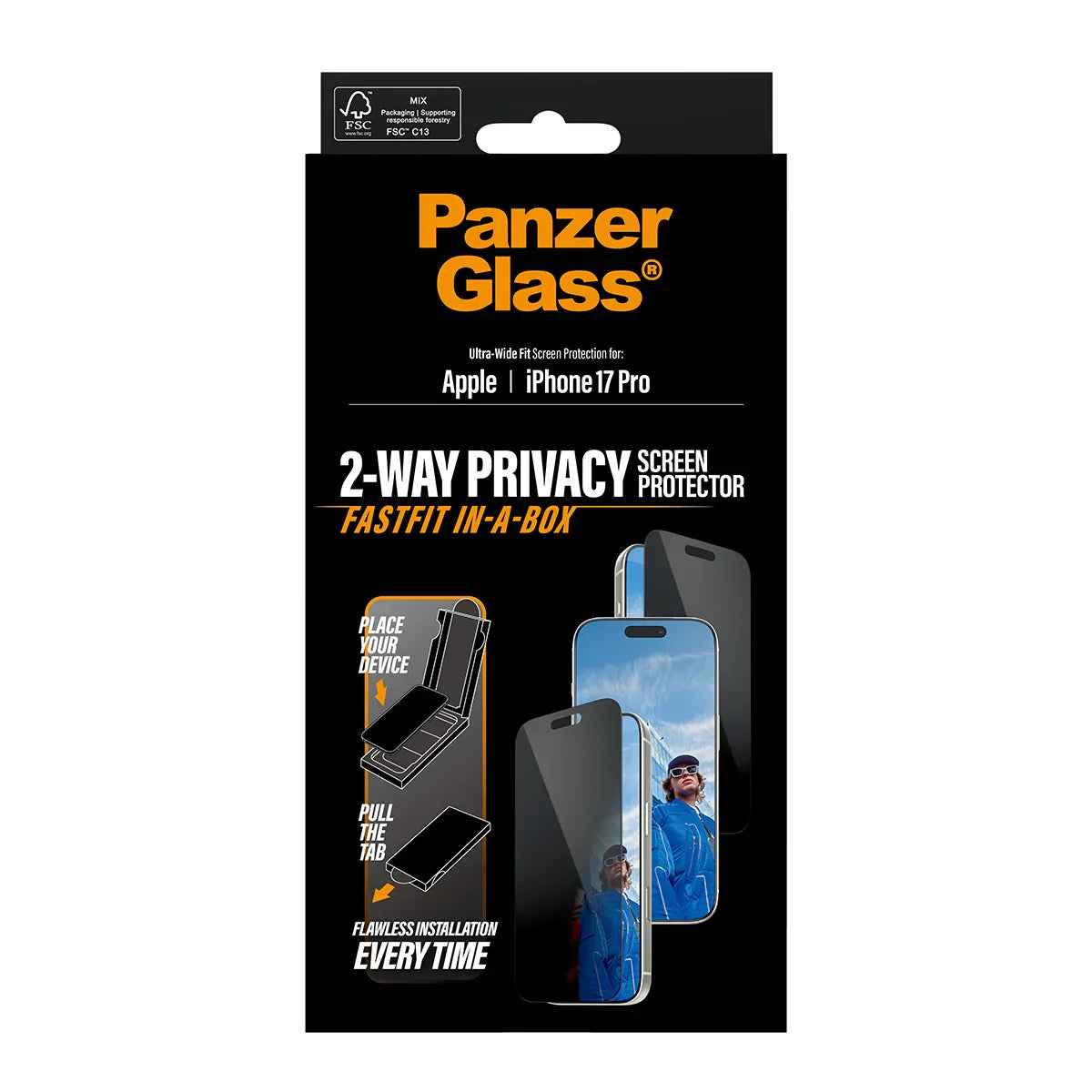 PanzerGlass Privacy Screen Protector Ultra-Wide Fit w. Fastfit In-a-Box iPhone 17 Pro