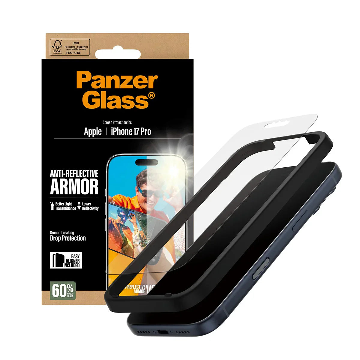 PanzerGlass Anti-Reflective Armor Screen Protector w. Easy Aligner Apple iPhone 17 Pro