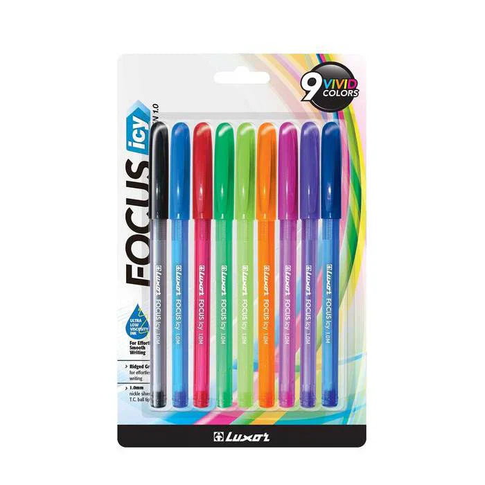 Luxor- Focus Icy Ball Pen 1.0Mm 9 Assorted Pens Set Of 3