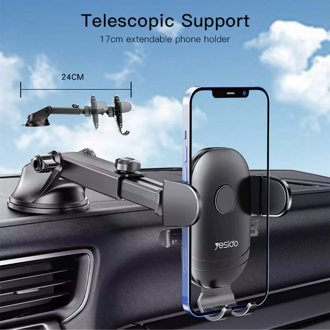 Yesido C138 Adjustable Clip Suction Cup Car Holder - Black